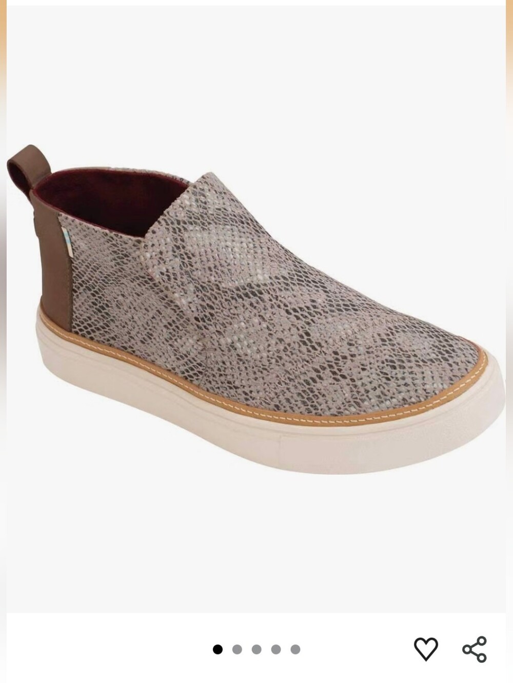 Toms Paxton Women's Snake-Print Slip-On Sneakers Booties Cream Gray Size 10